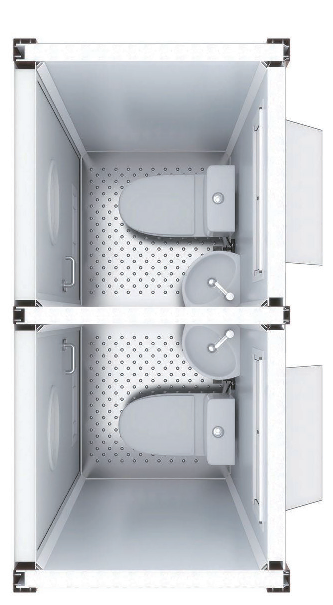 Modular mobile bathroom double toilet (stainless steel single squat toilet+ column washbasin)