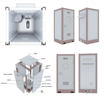 Mobile bathroom single squat toilet (stainless steel single squat toilet+ column washbasin)